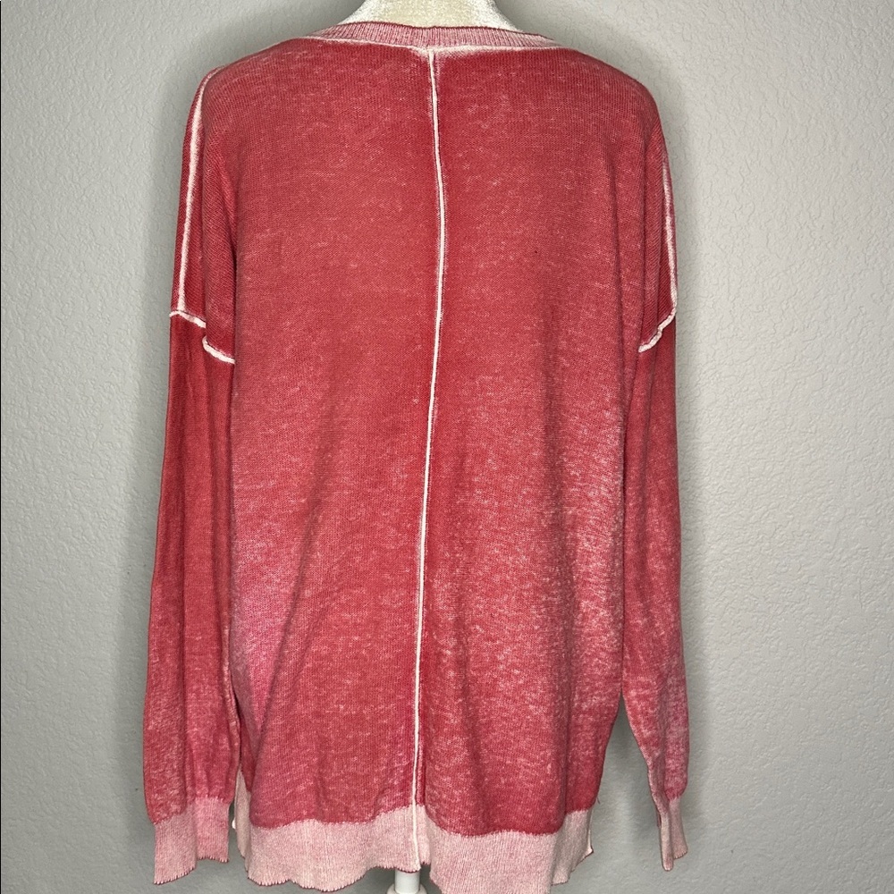 Sundance Salmon Pink Acid Wash Burnout Style V-Neck Knit Sweater Medium - Picture 7 of 12